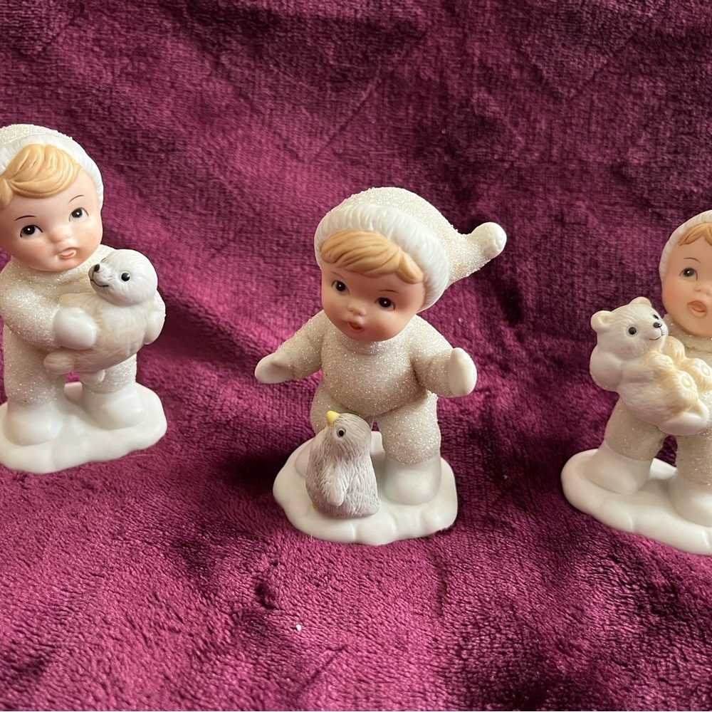 Homco Snow Baby with Baby Animals Figurines. Set of 3. Seal, Penguin, Polar Bear